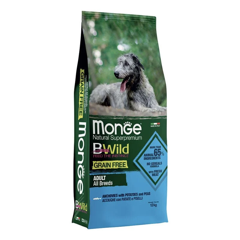 Monge Natural Superpremium Bwild Grain Free Cane Adult Acciughe Con Patate E Piselli