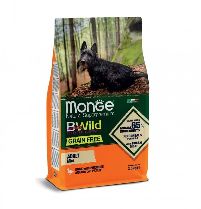 Monge Natural Superpremium Bwild Grain Free Cane Mini Adult Anatra E Patate Da 2,5 Kg
