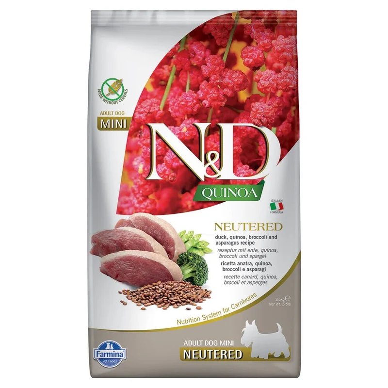 Farmina N&D cane Quinoa Neutered Anatra, Broccoli E Asparagi Adult Mini