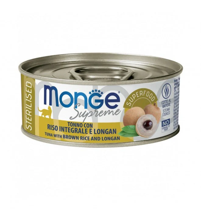 Monge Supreme Gatto Sterilizzato 80Gr In Lattina Tonno, Riso E Longan