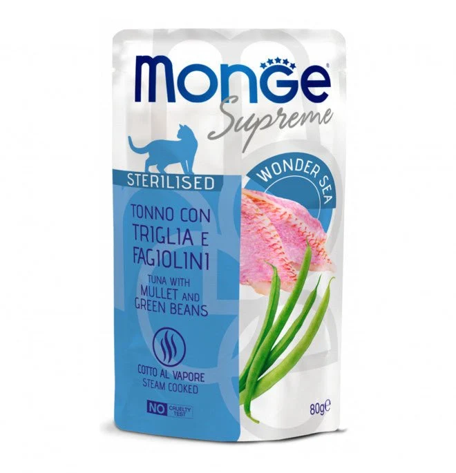 Monge Supreme Gatto Sterilizzato 80Gr In Busta Tonno, Triglie E Fagiolini