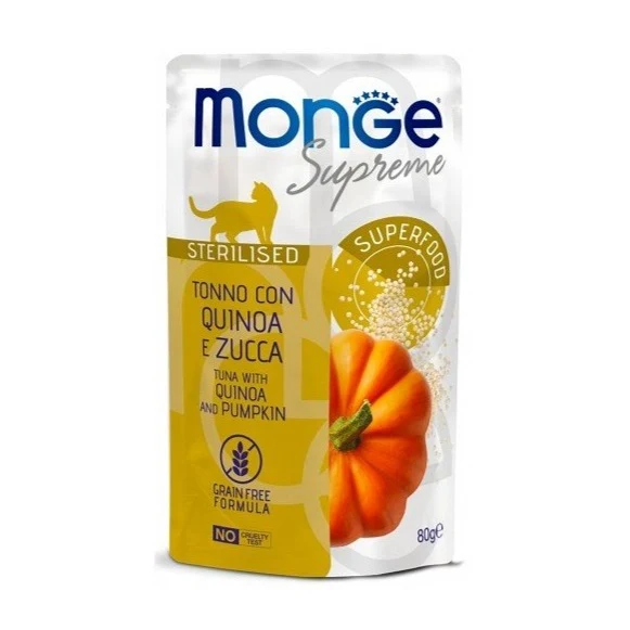 Monge Supreme Gatto Sterilizzato 80Gr In Busta Tonno, Quinoa E Zucca
