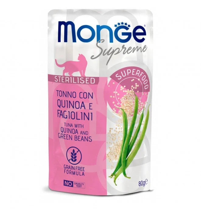 Monge Supreme Gatto Sterilizzato 80Gr In Busta Tonno, Quinoa E Fagiolini