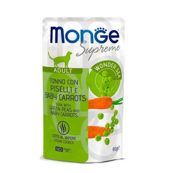 Monge Supreme Gatto Adult 80Gr In Busta Tonno, Piselli E Carote