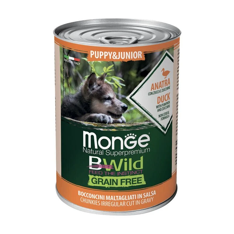 Monge Natural Superpremium Bwild Grain Free Cane Puppy 400Gr Con Anatra, Zucca E Zucchine