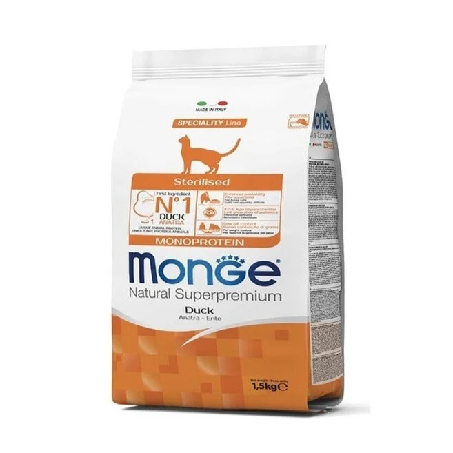 Monge Cibo Per Gatti Adult Sterilised Monoproteico Anatra Croccantini 1.5Kg
