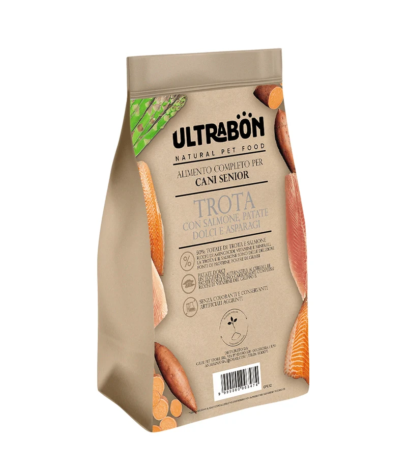 Ultrabon Cibo Per Cani Senior Gusto Trota Con Salmone, Patate E Asparagi