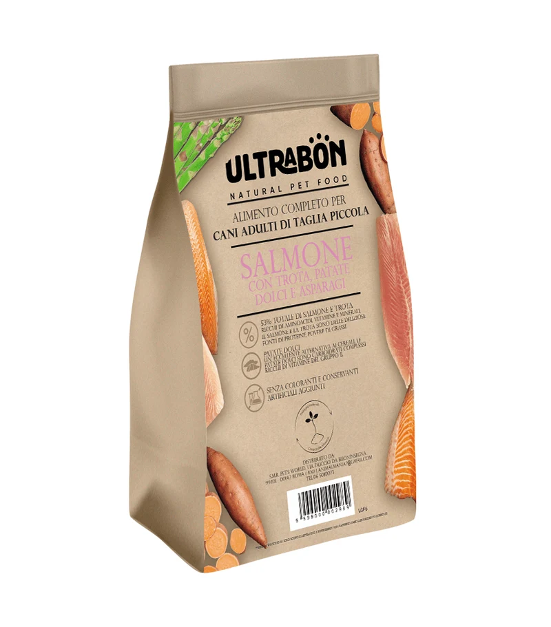 Ultrabon Cibo Per Cani Adulti Taglia Piccola Gusto Salmone Con Trota Patate E Asparagi