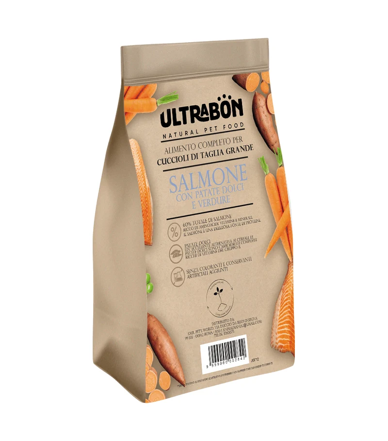 Ultrabon Cibo Per Cani Puppy Di Taglia Grande Gusto Salmone Con Patate E Verdure