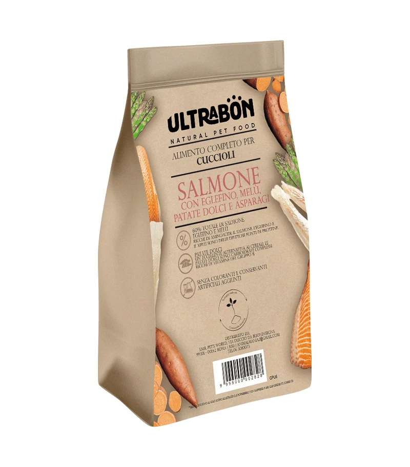 Ultrabon Cibo Per Cani Puppy Gusto Salmone Con Eglefino, Melu, Patate E Asparagi