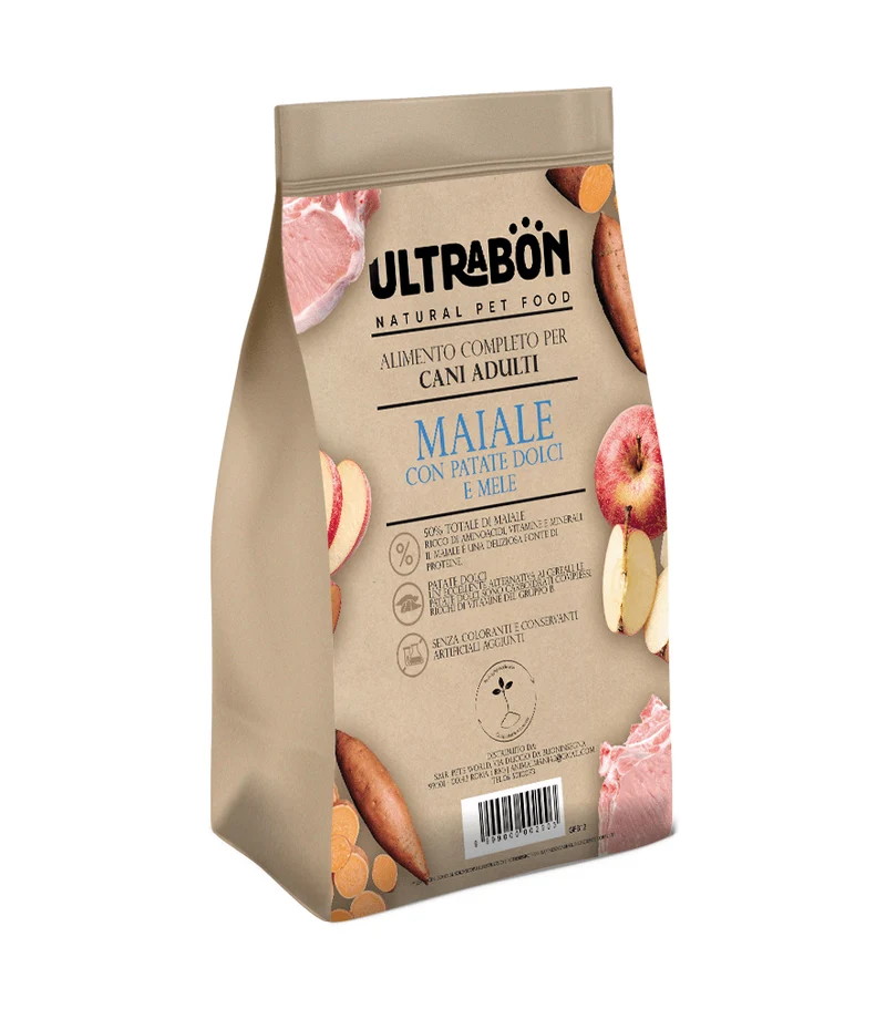 Ultrabon Cibo Per Cani Adulti Gusto Maiale Patate Dolci E Mele