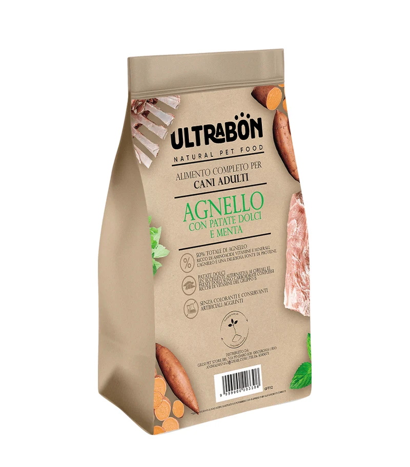 Ultrabon Cibo Per Cani Adulti Gusto Agnello Patate Dolci E Menta