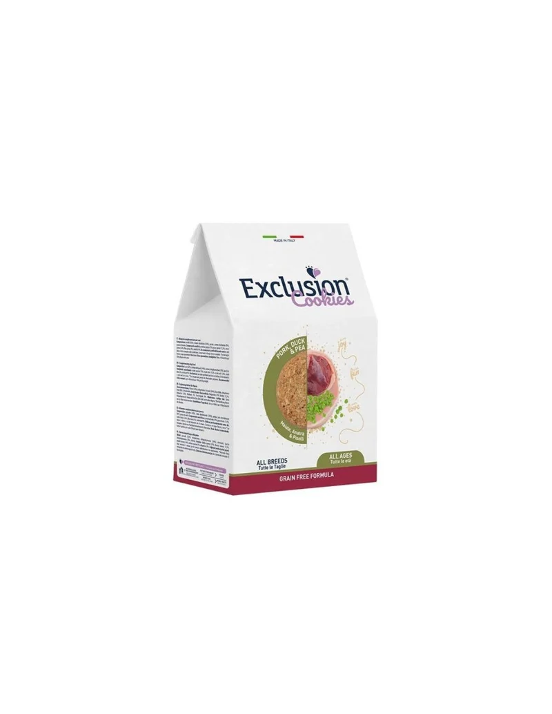 Exclusion Mediterraneo snack per cani adulti gusto maiale, anatra e piselli 300gr
