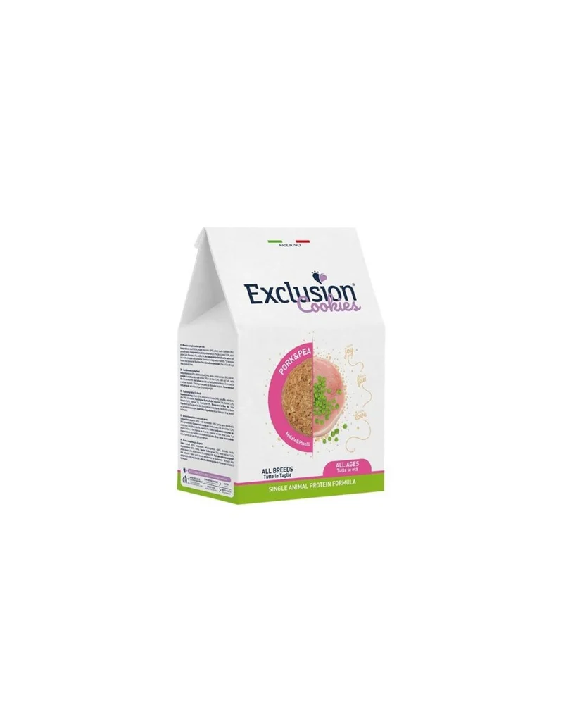 Exclusion Mediterraneo snack per cani adulti gusto maiale e piselli 300gr