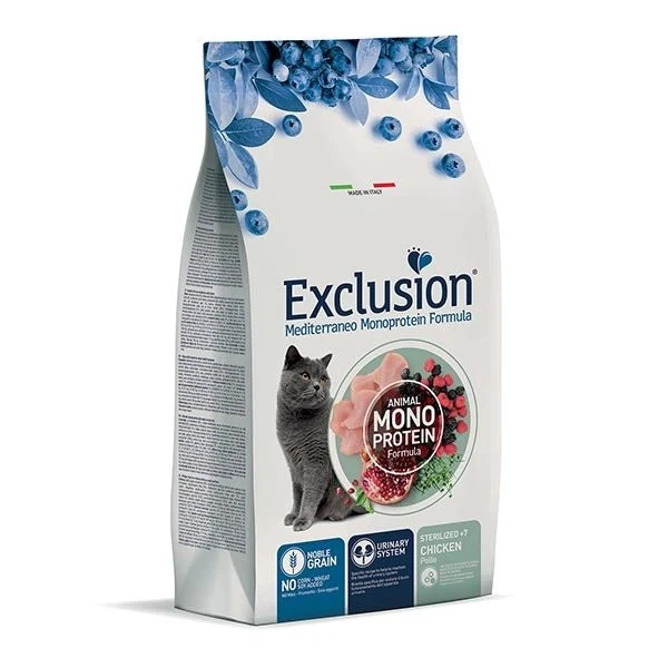 Exclusion Mediterraneo cibo per gatti sterilizzati maturi gusto pollo 1,5kg