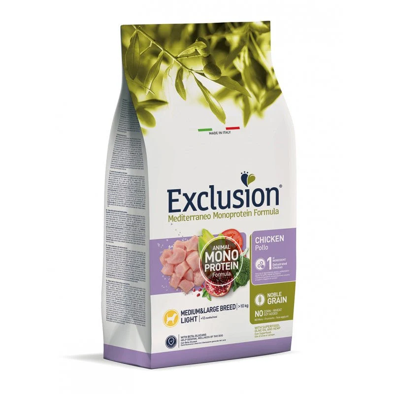 Exclusion Mediterraneo Light Cibo Per Cani Adulti Gusto Pollo 12Kg