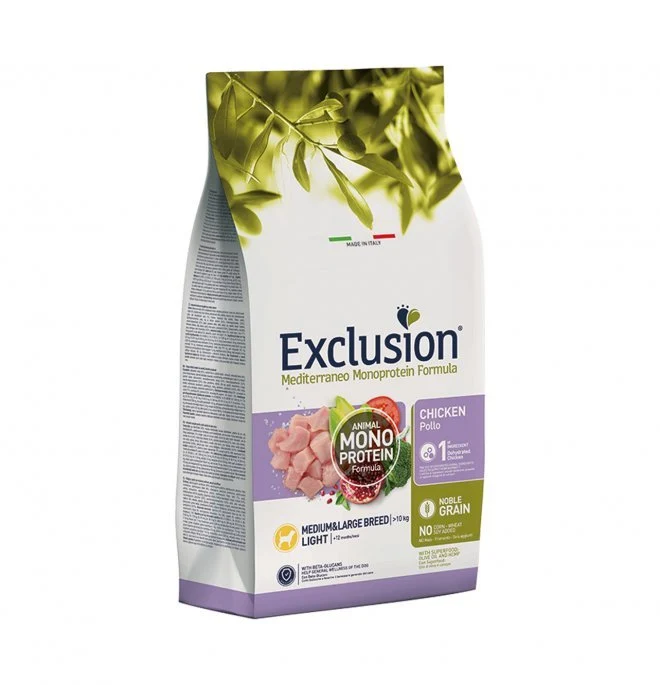 Exclusion Mediterraneo Light Cibo Per Cani Adulti Gusto Pollo 3Kg