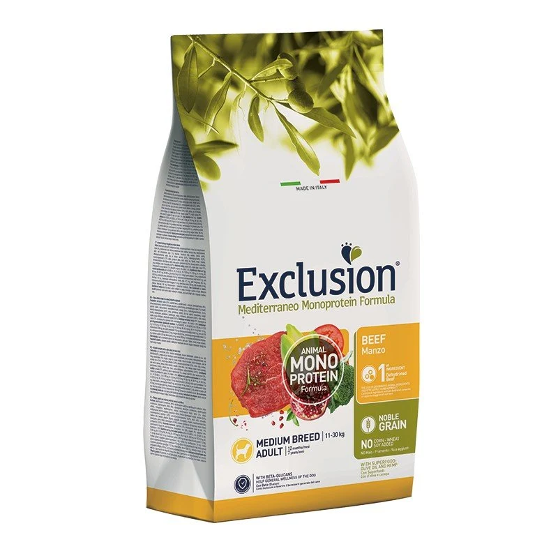 Exclusion Mediterraneo Cibo Per Cani Adulti Taglia Media Gusto Manzo 12Kg