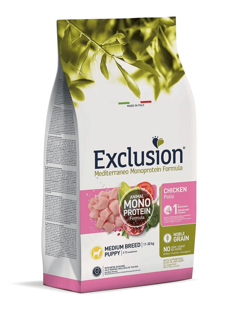 Exclusion Mediterraneo Cibo Per Cani Puppy Taglia Media Gusto Pollo 12Kg