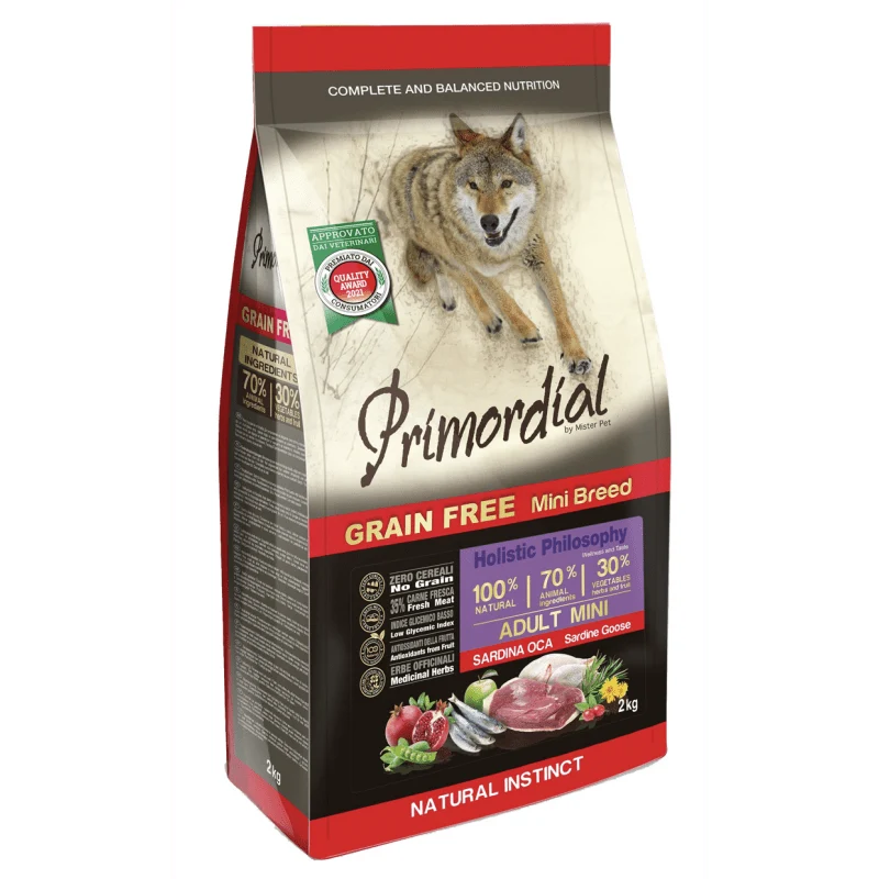 Primordial Grain Free mini Cibo Per Cani Gusto Sardina E Oca 6Kg