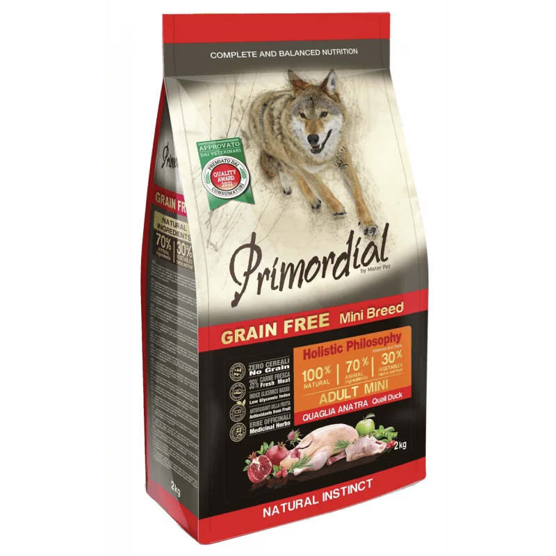 Primordial Grain Free Cibo Per Cani Gusto Quaglia E Anatra 2Kg