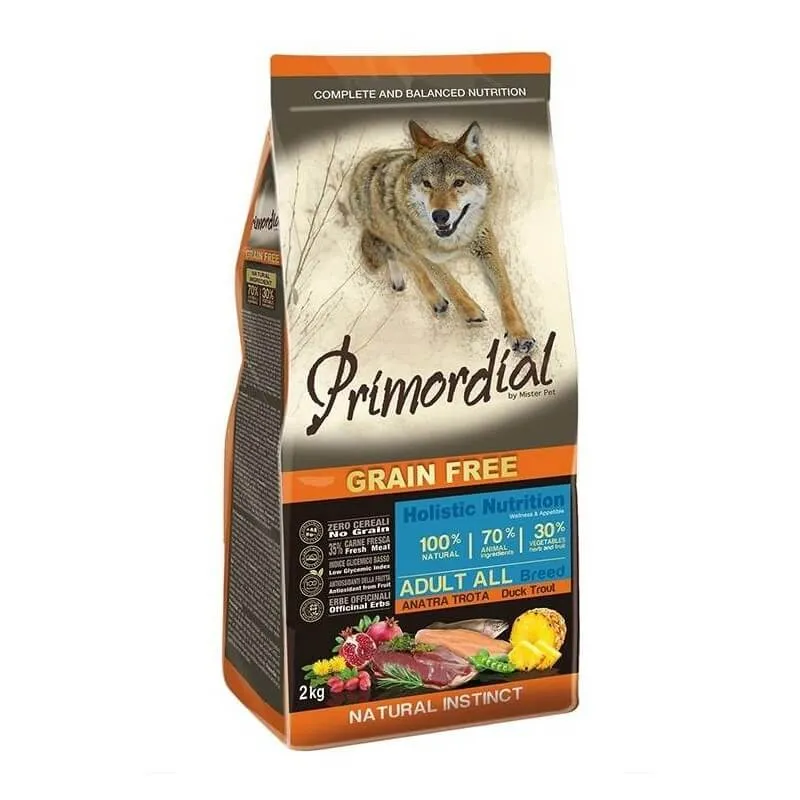 Primordial Grain Free Cibo Per Cani Gusto Anatra E Trota 2Kg