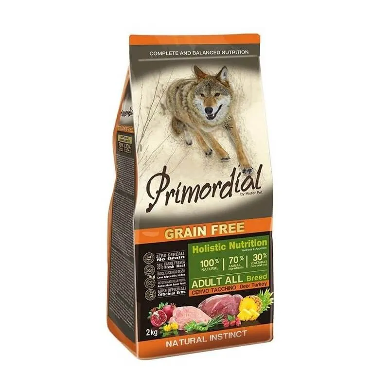 Primordial Grain Free Cibo Per Cani Gusto Cervo E Tacchino 12Kg