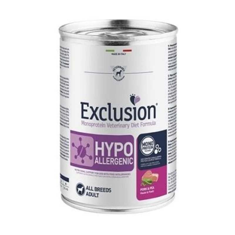 Exclusion Hypoallergenic Cane Scatoletta Gusto Maiale E Piselli 400Gr