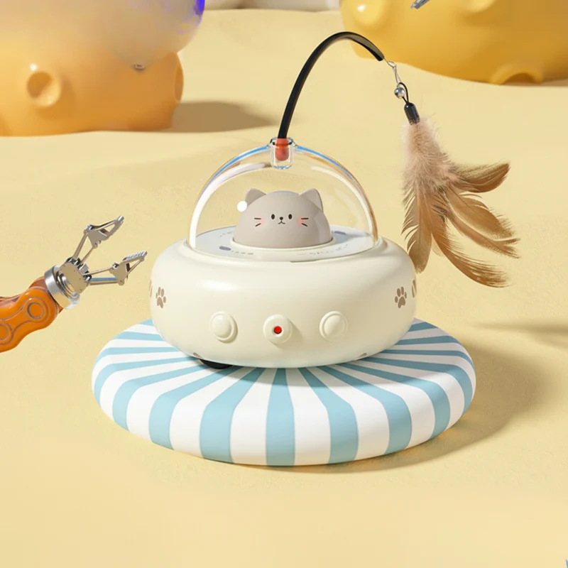 Cat Toy Automatic Laser Chase UFO Interactive Feather Teaser
