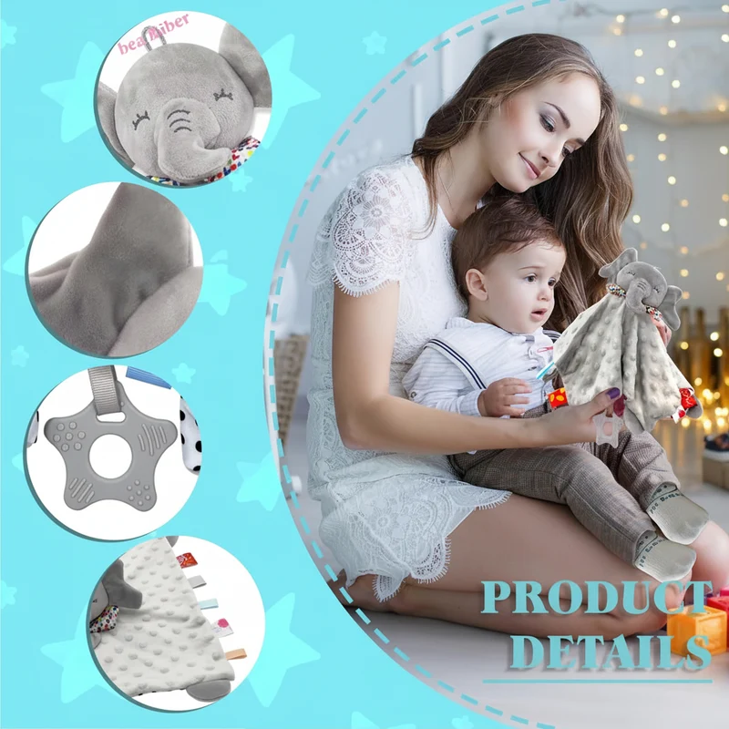 Baby Security Blanket Elephant Plush Lovey Comforter