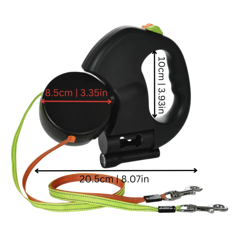 Dog Leash Retractable Dual Handle Design
