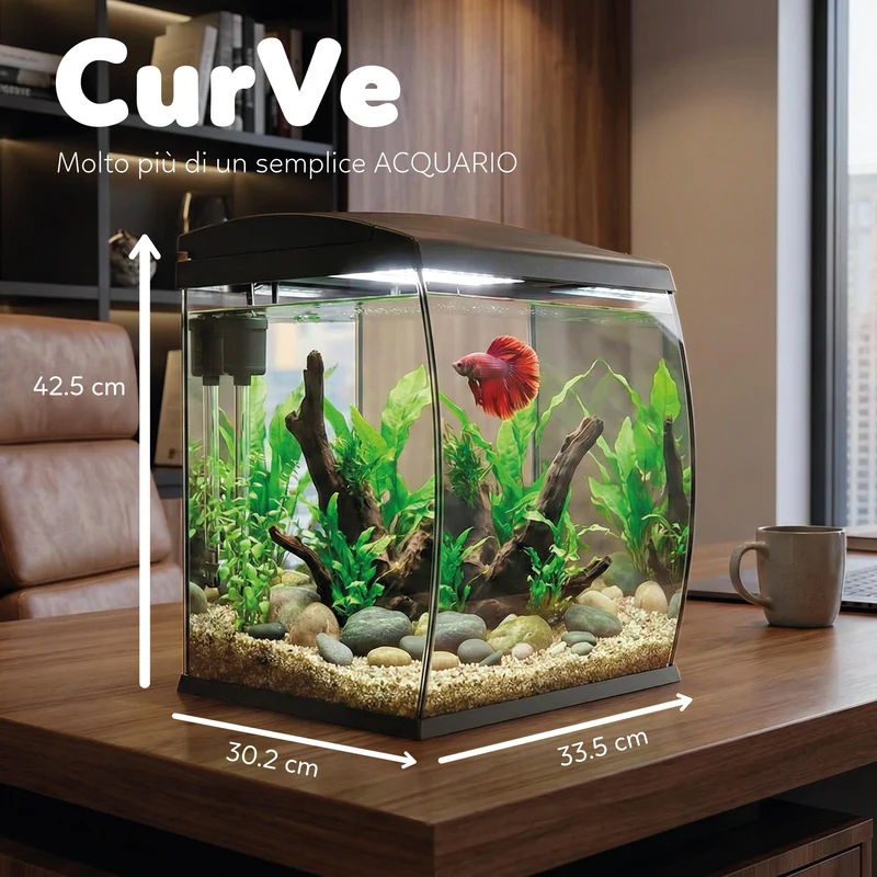 AQPet CurVe Acquario panoramico in vestro completi di filtro illuminazione riscaldatore 30.2x33.5x42.5 35L