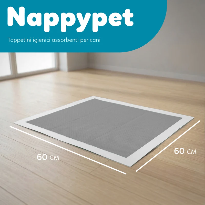 AqpetFriends Nappy Pet Carbo Tappetino Assorbente Con Strisce Adesive Al Carbone Attivo 180 pz