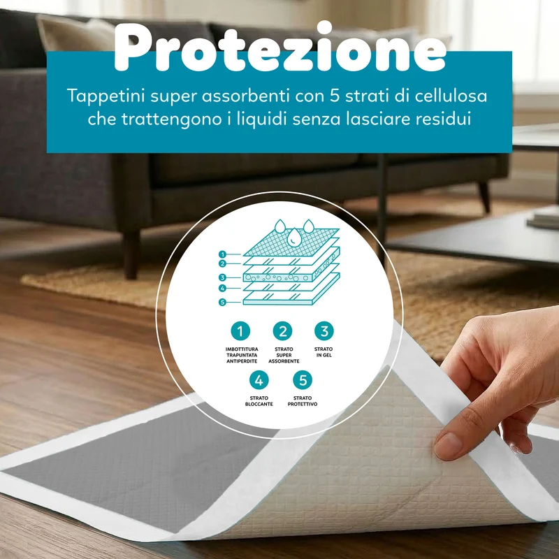 AqpetFriends Nappy Pet Carbo Tappetino Assorbente Con Strisce Adesive Al Carbone Attivo 180 pz