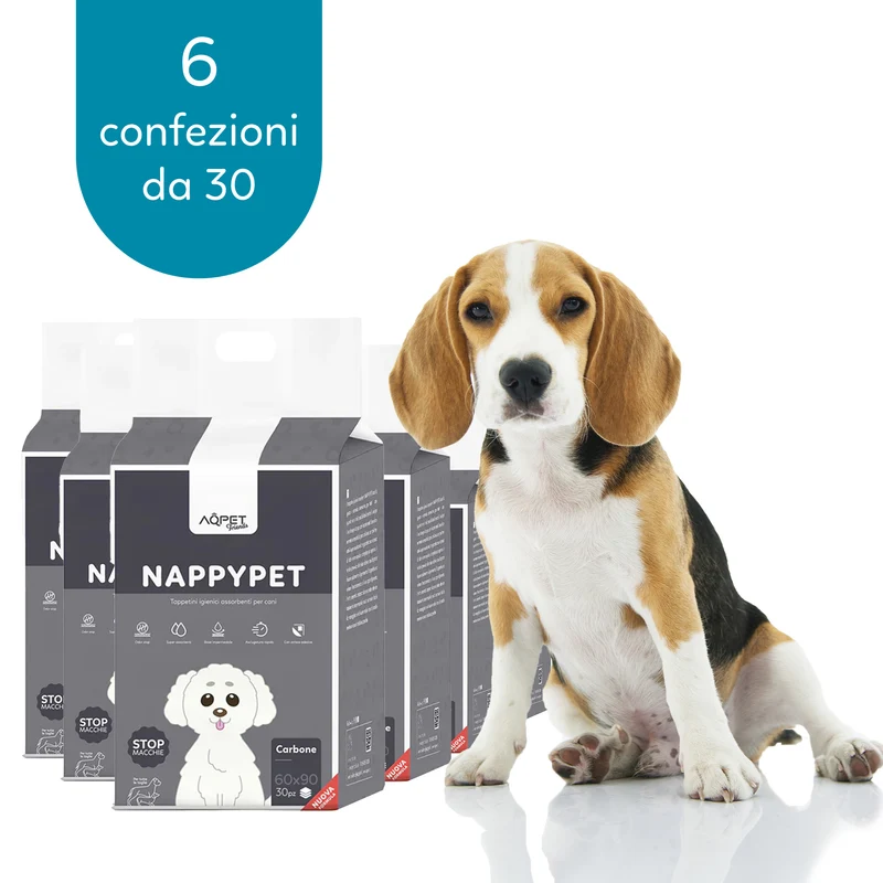 AqpetFriends Nappy Pet Carbo Tappetino Assorbente Con Strisce Adesive Al Carbone Attivo 180 pz