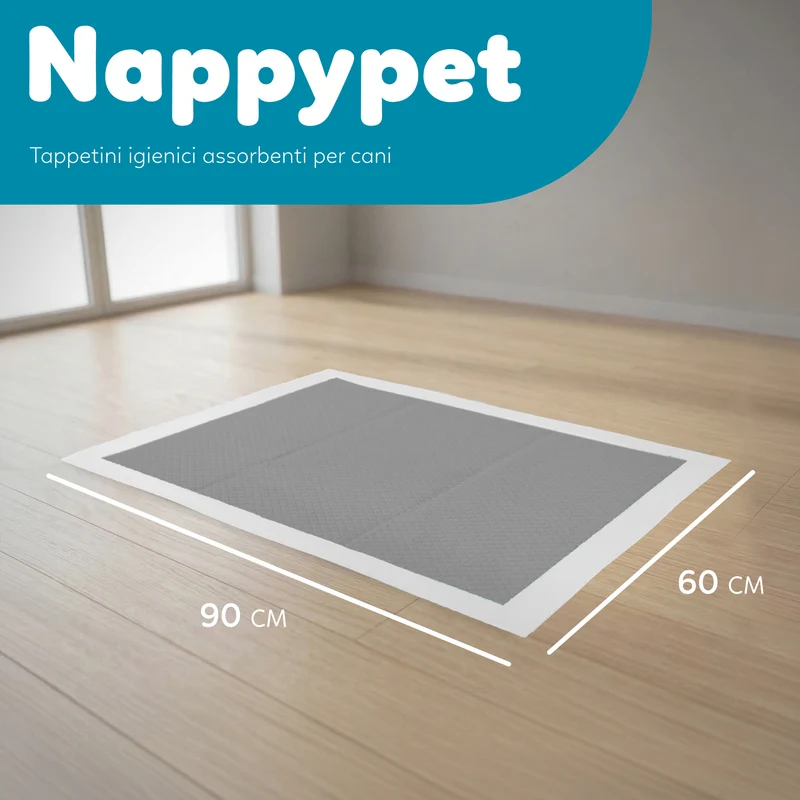 AqpetFriends Nappy Pet Carbo Tappetino Assorbente Con Strisce Adesive Al Carbone Attivo 180 pz