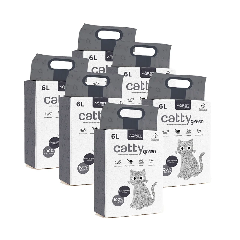 AqpetFriends Catty Green Lettiera Naturale per Gatti Alla Soia Con Carbone Attivo 36 L (6 confezioni da 6 litri)
