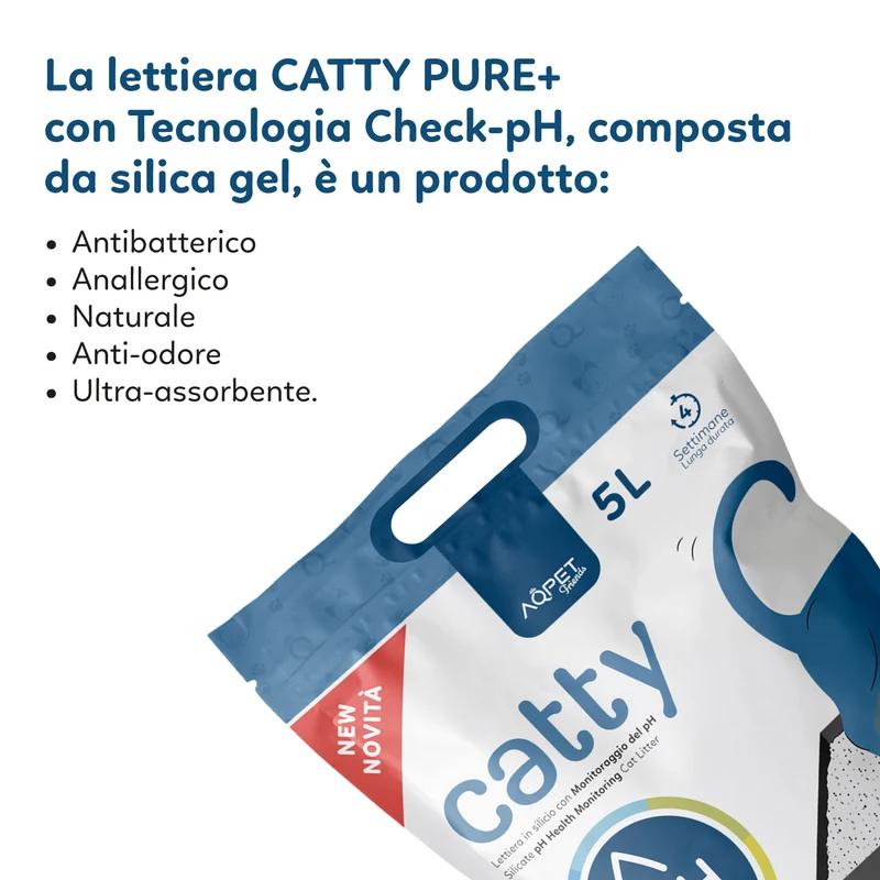 AqpetFriends Catty Pure Lettiera In Silicio per Gatti - Check PH - 30 L (6 confezioni da 5 lt)