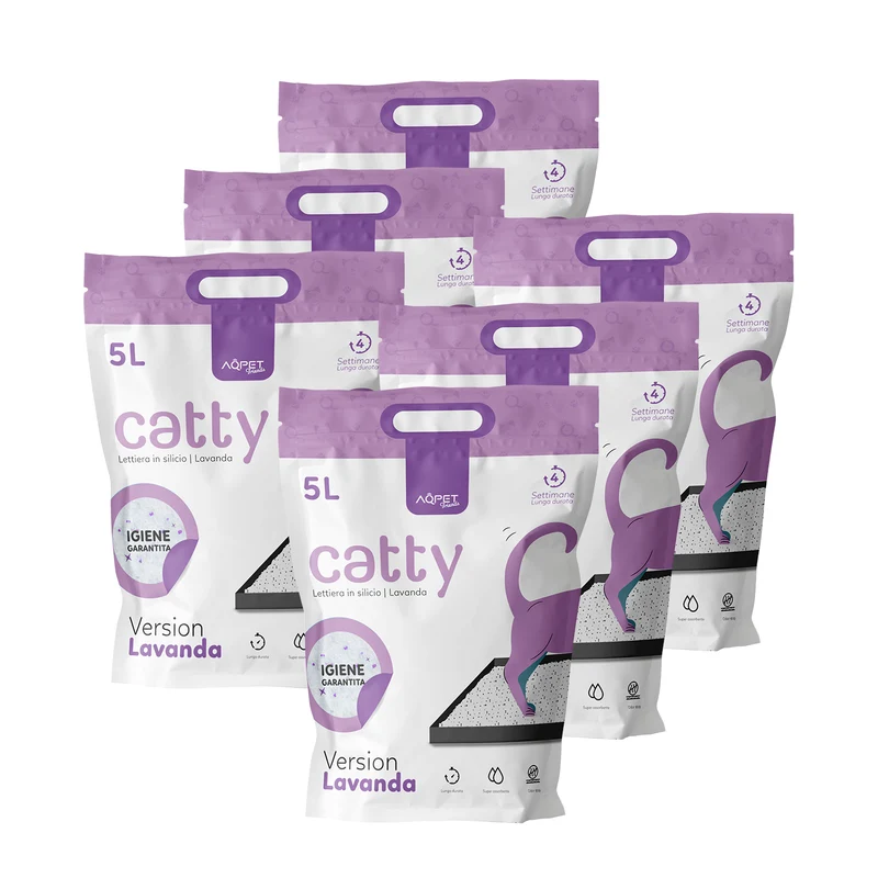 AqpetFriends Catty Pure Lettiera In Silicio per Gatti - profumazione lavanda - 30 L (6 confezioni da 5 lt)