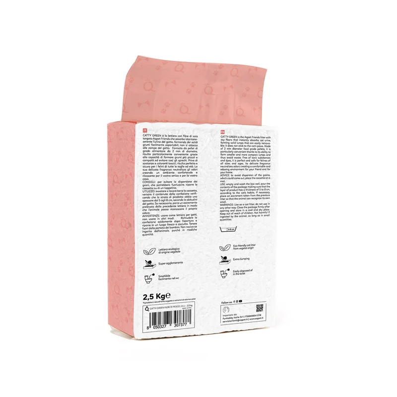 AqpetFriends Catty Green Lettiera Naturale per Gatti Alla Soia Fragranza Alla Pesca 36 L (6 confezioni da 6 lt)