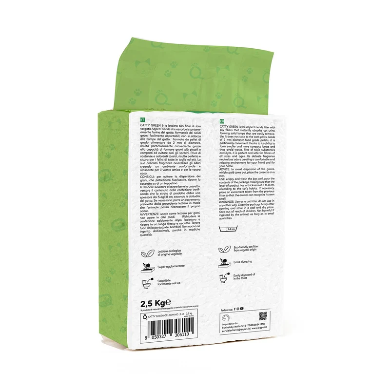 AqpetFriends Catty Green Lettiera Naturale per Gatti Alla Soia Fragranza Al Gelsomino 36 L (6 confezioni da 6 lt)