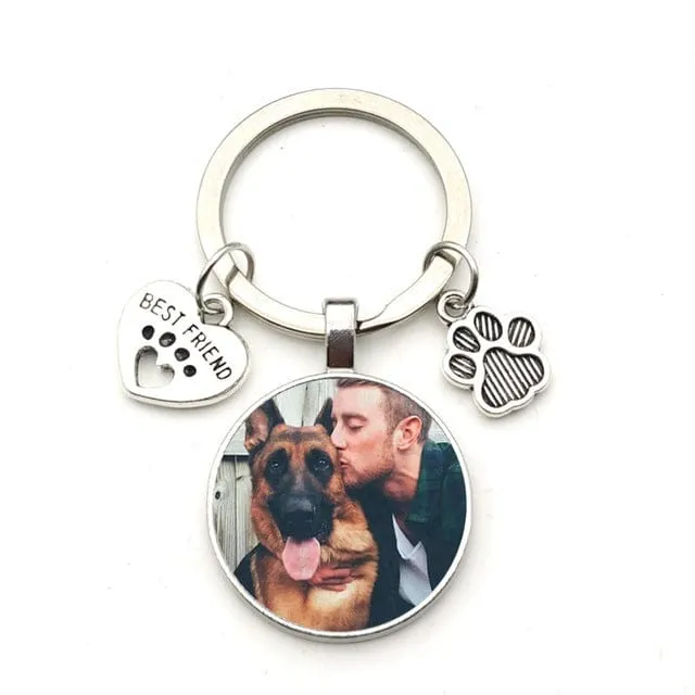 Custom Pet Photo Paw & Heart Keychain