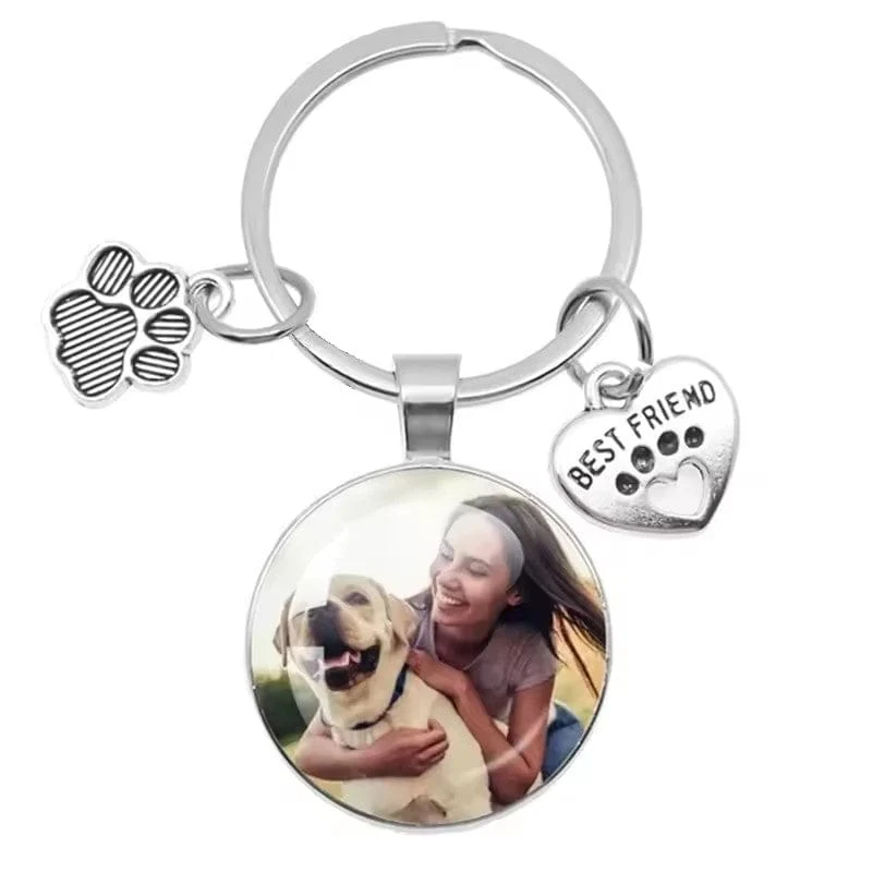 Custom Pet Photo Paw & Heart Keychain