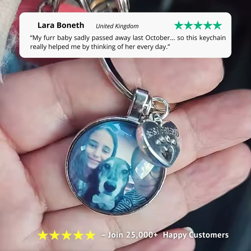 Custom Pet Photo Paw & Heart Keychain