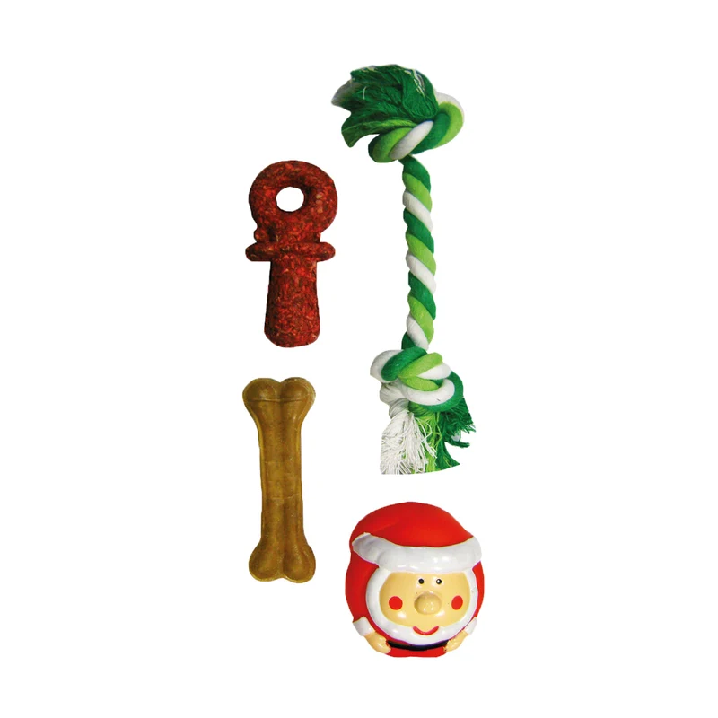 Flamingo Natale Calza per cane - Giocattolo Fitz Osso, Succhiotto, Babbo Natale, Cordone Mix