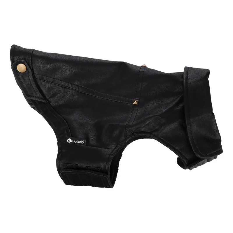 Flamingo Cappotto per cane Sancho nero in cuoio sintetico stile Biker