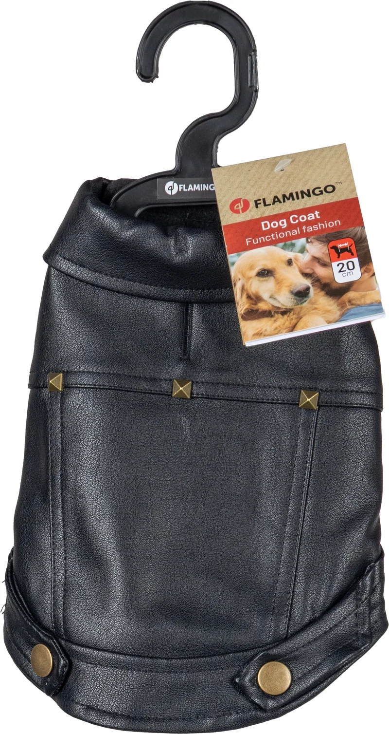 Flamingo Cappotto per cane Sancho nero in cuoio sintetico stile Biker