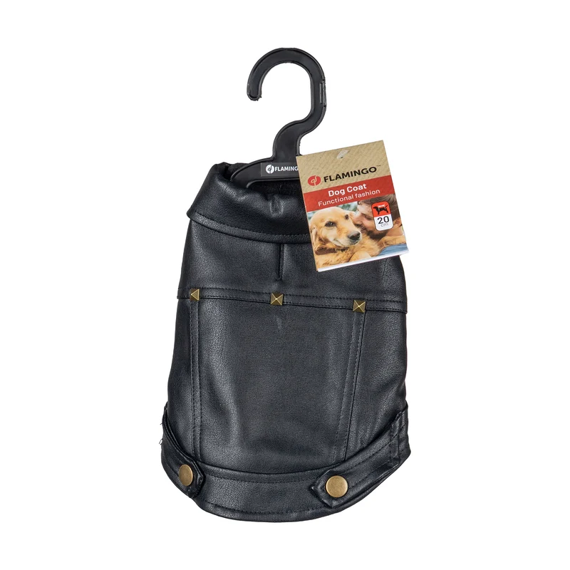 Flamingo Cappotto per cane Sancho nero in cuoio sintetico stile Biker
