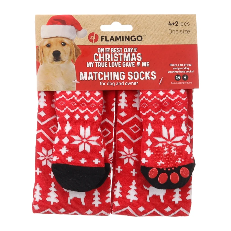 Flamingo calzini abbinati Natale per cane e persona Keysa Rosso