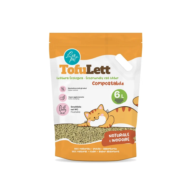 LeoPet TofuLett Lettiera Ecologica Compostabile Per Gatti Alla Soia Naturale 6 Lt